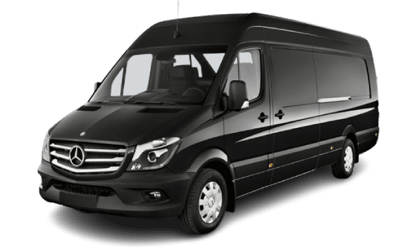 Black cargo van with a high roof and sliding side door.