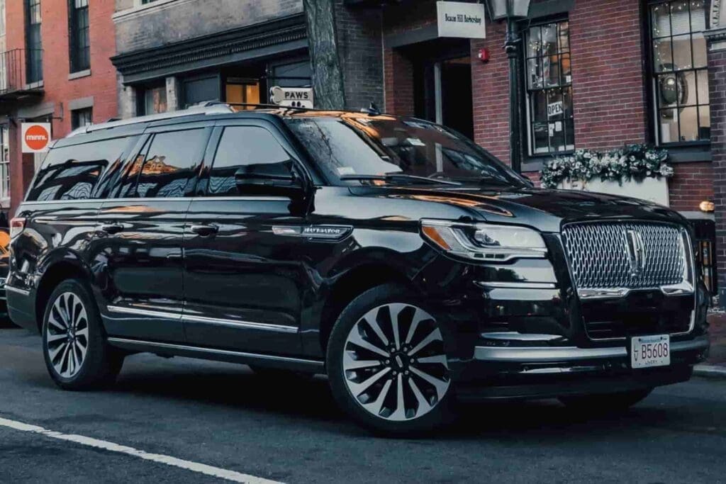 Black Lincoln Navigator SUV parked in Beacon Hill, Boston – Boston Limo VIP professional car service